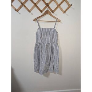Gap Women's Blue Stripe Eyelet Lace Cami Fit and Flare Smocked Back Dress - Sz M
